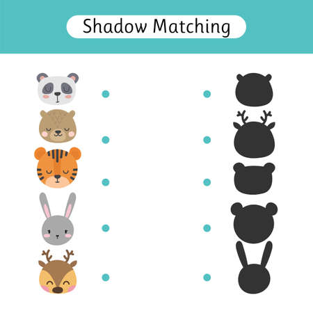 Shadow matching game for kids. Worksheets with cute animals. Find the correct shadow. Kids activity for preschool and school age. Vector illustrationのイラスト素材