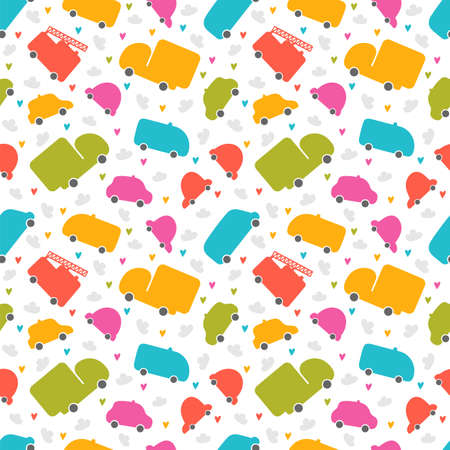 Cute seamless pattern with cars. Cartoon background for children. Hand drawn transport. Nursery style for kids. Vector illustrationのイラスト素材