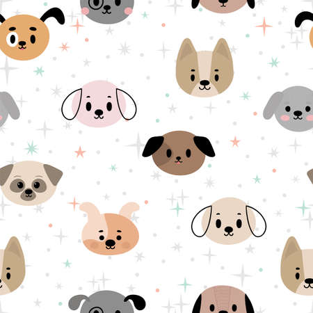 Seamless pattern with cartoon dogs for kids. Abstract art print with puppies. Hand drawn background with animals. Vector illustrationのイラスト素材