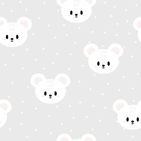 Seamless pattern with cute cartoon white mouses for kids. Hand drawn background with animals. Abstract art print. Vector illustrationのイラスト素材