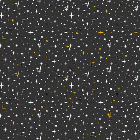 Cute seamless pattern with stars. Night sky. Hand drawn space background. Vector illustrationのイラスト素材