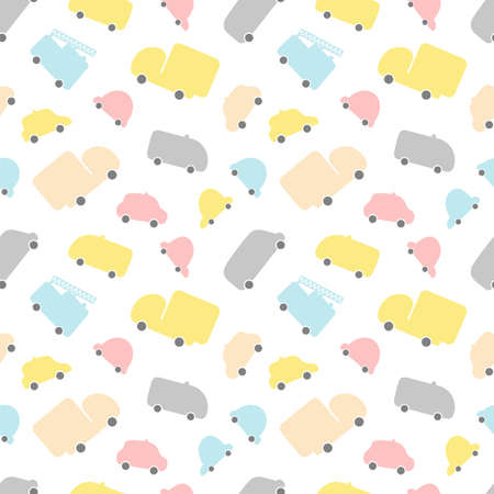 Cute seamless pattern with transport. Hand drawn cars. Cartoon background for children. Nursery style for kids. Vector illustrationのイラスト素材