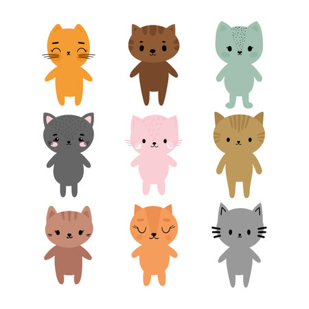 Adorable cats. Set of cute cartoon animals. Fits for designing baby clothes. Hand drawn smiling characters. Happy animal. Vector illustrationのイラスト素材