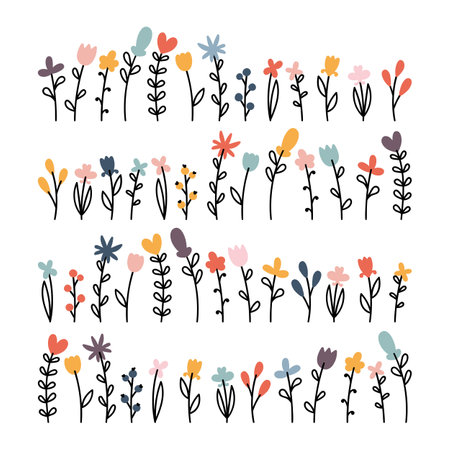 Big set of doodle flowers. Hand drawn botanical floral elements. Wedding concept. Decorative design. Vector illustrationのイラスト素材