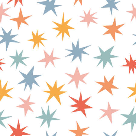 Scandinavian seamless pattern with stars. Cute background with colored shooting stars. Vector illustrationのイラスト素材