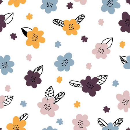 Hand drawn floral seamless pattern. Cute background with flowers. Graphic design. Scandinavian style. Vector illustrationのイラスト素材