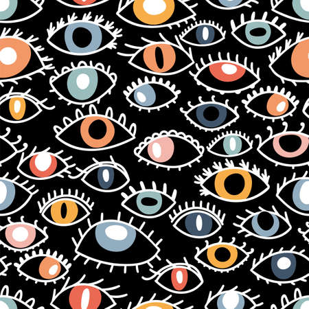 Seamless pattern with hand drawn colorful eyes. Fashion style. Stylish background. Evil eye, witchcraft, magic. Vector illustrationのイラスト素材