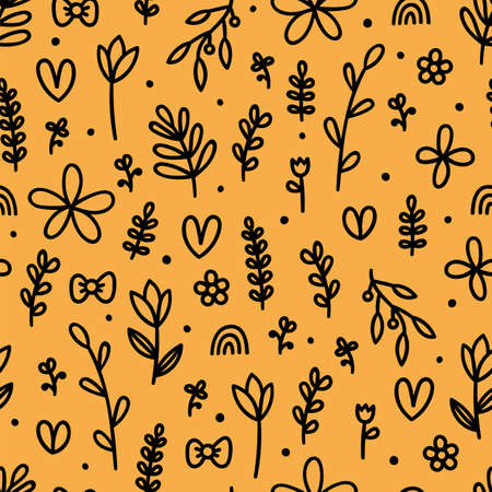 Hand drawn floral seamless pattern. Cute background with flowers. Simple graphic design. Scandinavian style. Vector illustrationのイラスト素材
