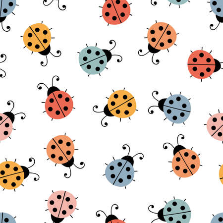 Hand drawn seamless pattern with ladybugs. Cute background. Simple graphic design. Scandinavian style. Vector illustrationのイラスト素材