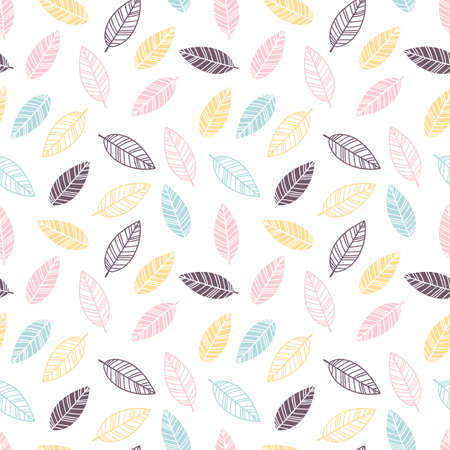 Seamless pattern with hand drawn leaves. Cute elegant ornament for fabric, wrapping and textiles. Floral background. Vector illustrationのイラスト素材