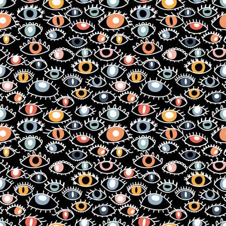 Seamless pattern with hand drawn colorful eyes. Stylish background. Evil eye, witchcraft, magic. Fashion style. Vector illustrationのイラスト素材