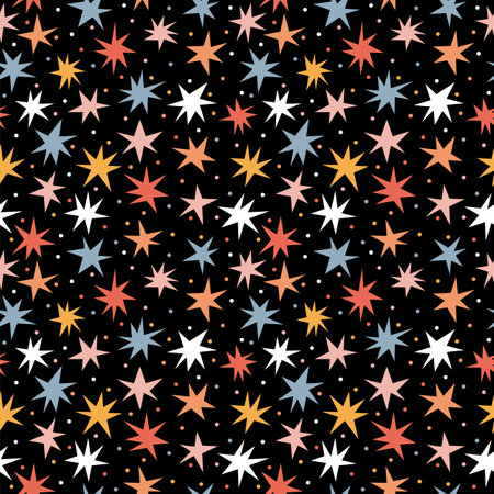 Scandinavian seamless pattern with hand drawn stars. Cute background with shooting stars. Vector illustrationのイラスト素材