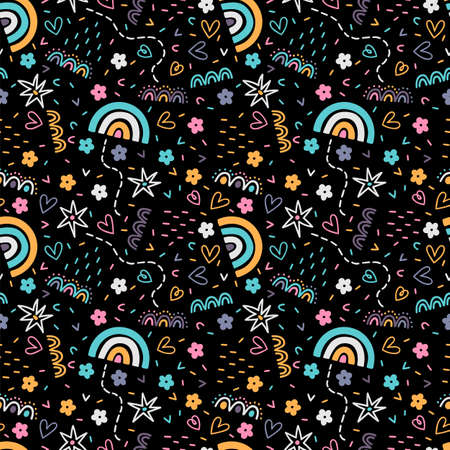 Cute scandinavian seamless pattern. Trendy baby texture for fabric, textile, wrapping paper, cloth. Hand drawn nursery design. Childish background. Vector illustrationのイラスト素材