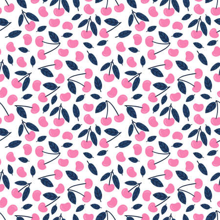 Cute seamless pattern with cherry. Sweet ripe juicy cherries isolated on white background. Textile, wrapping, nursery wallpapers. Vector illustrationのイラスト素材