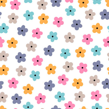 Cute floral seamless pattern. Hand drawn flowers. Trendy garden print texture for fabric, textile, cloth, wrapping paperのイラスト素材
