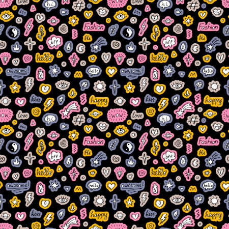 Cute abstract seamless pattern with doodle boho elements. Sketch. Hand drawn background. Tattoo design. Vector illustrationのイラスト素材