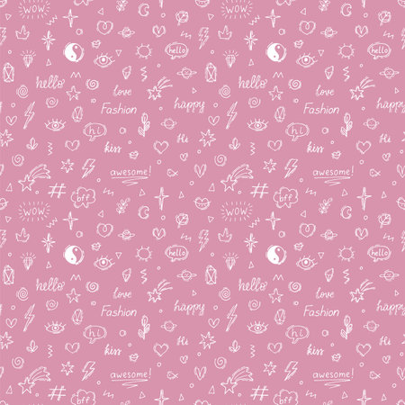 Abstract seamless pattern with doodle boho style elements. Hand drawn background with old school tattoo design. Vector illustrationのイラスト素材