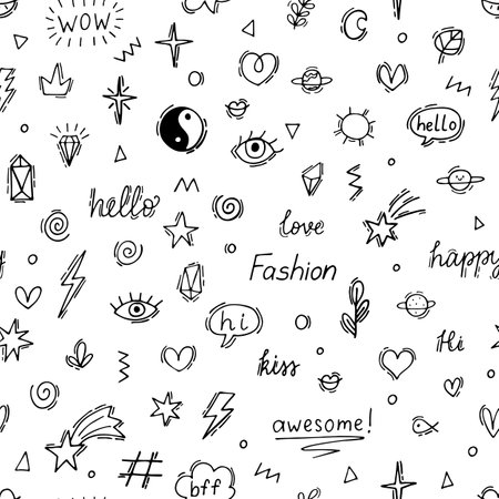 Abstract seamless pattern with doodle boho elements. Hand drawn background. Sketch. Vector illustrationのイラスト素材