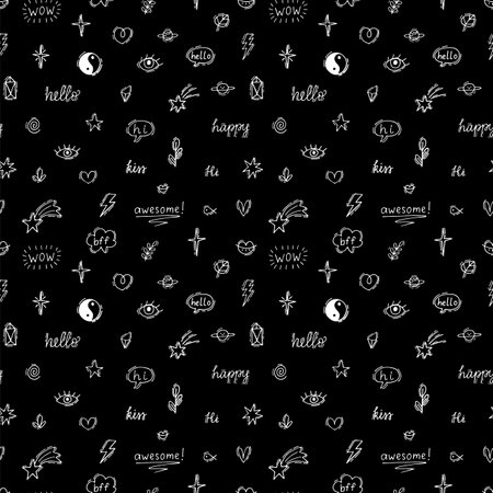 Abstract seamless pattern with doodle boho elements. Hand drawn background. Celestial. Vector illustrationのイラスト素材