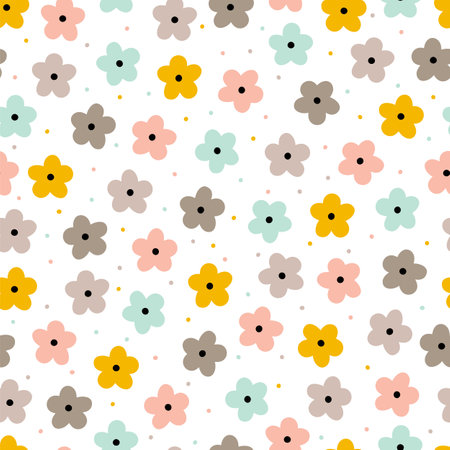 Cute floral seamless pattern. Hand drawn flowers. Trendy garden print texture for fabric, cloth, textile, wrapping paper. Vector illustrationのイラスト素材