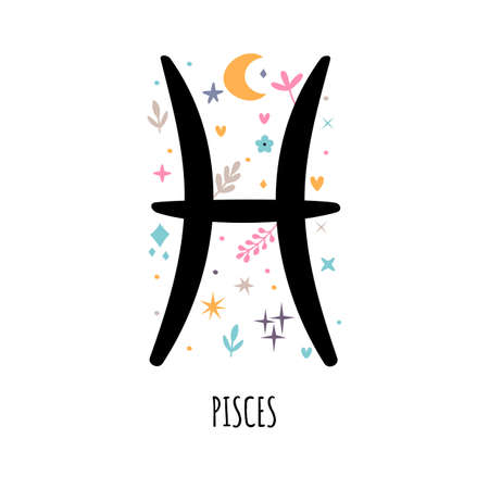 Pisces. Zodiac sign. Astrological horoscope signs on white background. Stylized symbol. Vector illustrationのイラスト素材