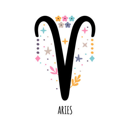 Aries. Zodiac sign. Astrological horoscope signs on white background. Stylized symbol. Vector illustrationのイラスト素材