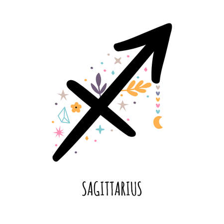 Sagittarius. Zodiac sign. Astrological horoscope signs on white background. Stylized symbol. Vector illustrationのイラスト素材