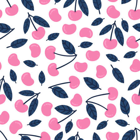 Cute seamless pattern with cherry. Sweet juicy cherries isolated on white background. Textile, wrapping, nursery wallpapers. Vector illustrationのイラスト素材