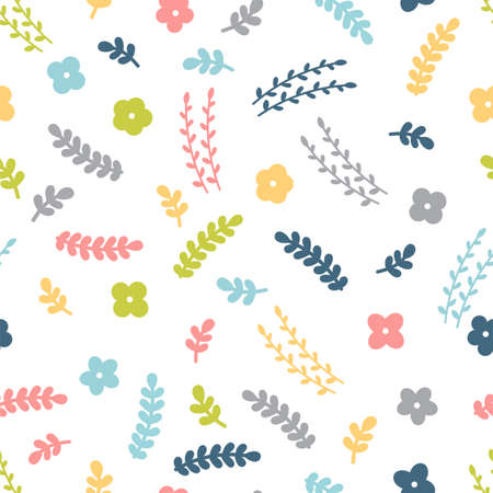 Floral seamless pattern with hand drawn flowers. Scandinavian style. Doodle flower. Vector illustrationのイラスト素材