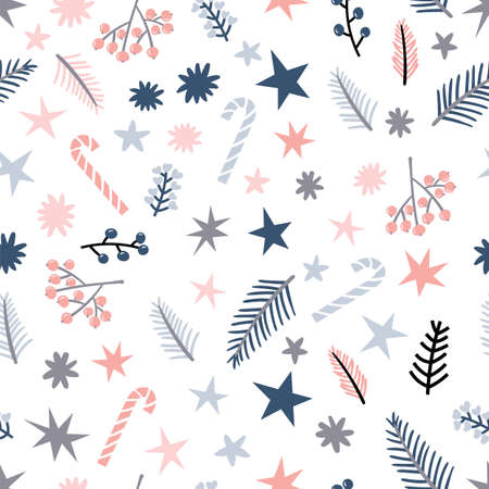 Christmas seamless pattern with stars. Happy New Year. Cartoon decoration. Vector illustrationのイラスト素材