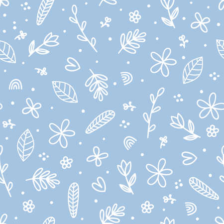 Cute floral seamless pattern with hand drawn elements. Scandinavian style. Doodle flowers. Christmas. Vector illustrationのイラスト素材