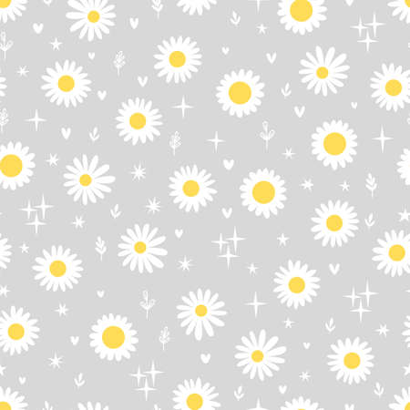 Floral print with chamomile. Daisy seamless pattern. Design great for fabric, textile, wrapping paper. Vector illustrationのイラスト素材