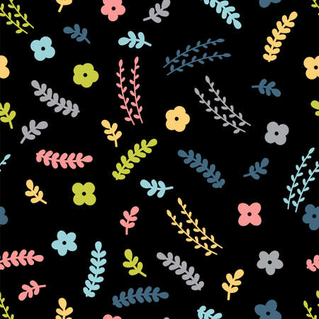 Floral seamless pattern with hand drawn flowers. Scandinavian style. Doodle flowers. vector illustrationのイラスト素材