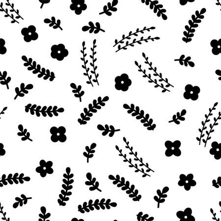 Floral seamless pattern with hand drawn elements. Scandinavian style. cute flowers. vector illustrationのイラスト素材