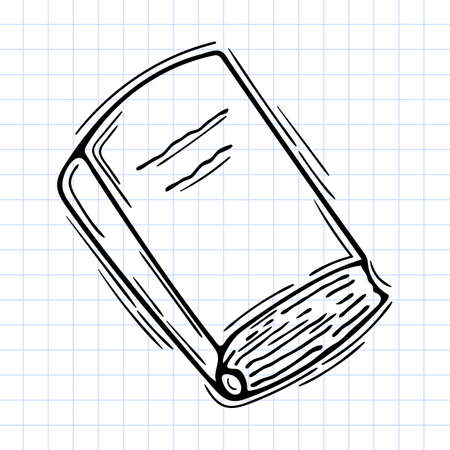 hand drawn book. outline icon. sketch style. Checkered background. vector illustrationのイラスト素材