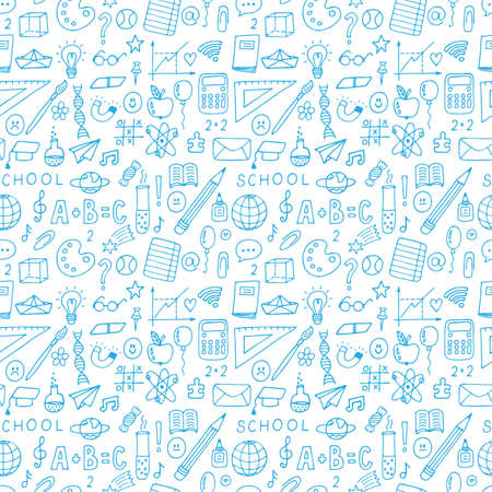 Seamless pattern with hand drawn educational school elements. Back to school collection. vector illustrationのイラスト素材