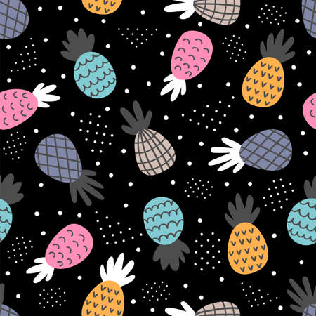 Seamless pattern with pineapples. food. Cute summer background with tropical fruit. vector illustrationのイラスト素材