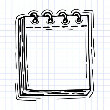 Hand drawn notepad, sheets or calendar. outline icon. sketch style. Checkered background. vector illustrationのイラスト素材
