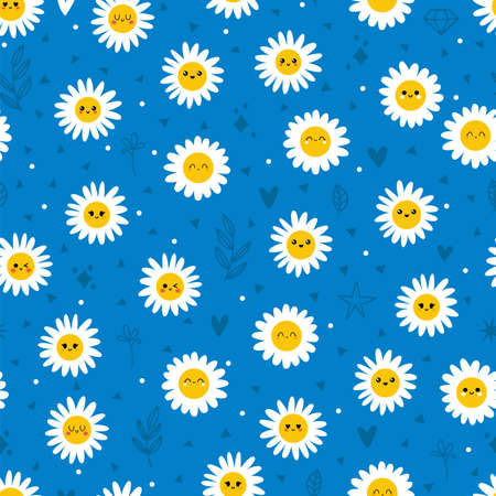 Cute floral seamless pattern. Daisy flowers seamless pattern. Beautiful chamomile print great for fabric, wrapping paper. vector illustrationのイラスト素材