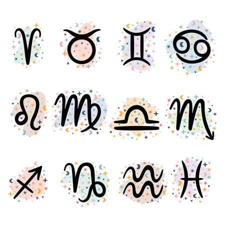 Hand drawn zodiac signs set. Astrological mystical symbols, icons. Horoscope. stars. vector illustrationのイラスト素材