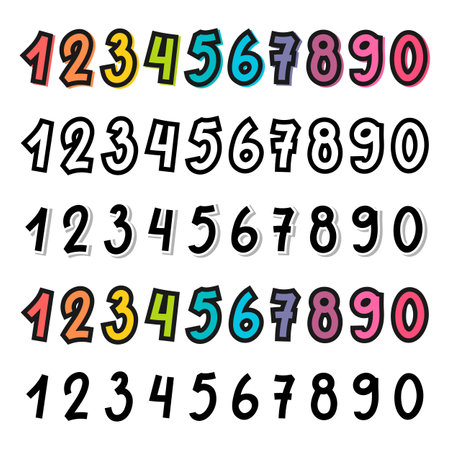 Set of hand drawn ten numbers from zero to nine. Numeral collection. Math. vector illustrationのイラスト素材