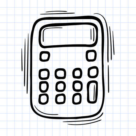 Hand drawn calculator icon on checkered background. office supplies doodle. vector illustrationのイラスト素材