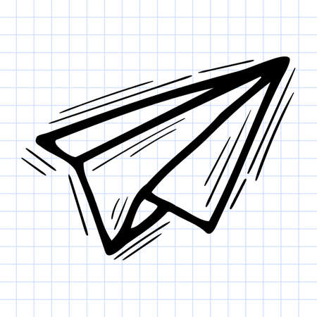 Hand drawn paper plane icon on checkered background. Sketch, doodle. vector illustrationのイラスト素材