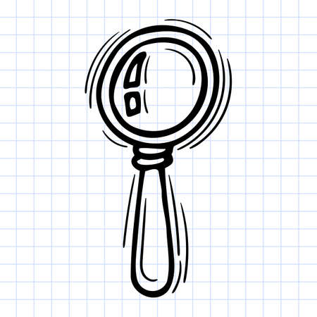 Hand drawn magnifying glass icon on checkered background. office supplies doodle. vector illustrationのイラスト素材