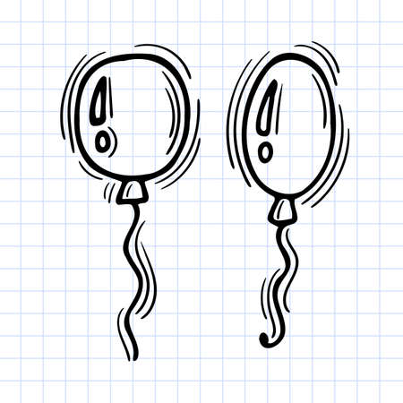 Hand drawn balloons icon on checkered background. birthday doodle. vector illustrationのイラスト素材