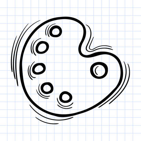 Hand drawn paint palette icon on checkered background. office supplies doodle. vector illustrationのイラスト素材
