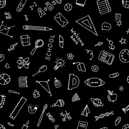 Back to school seamless pattern with hand drawn educational school elements. welcome background. vector illustrationのイラスト素材