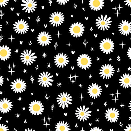 Floral print with chamomile. Cute seamless pattern with daisies. Design great for fabric, textile, wrapping paper. vector illustrationのイラスト素材