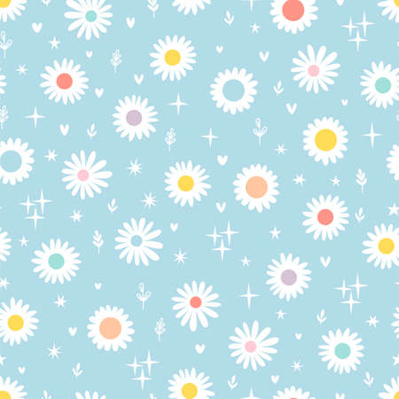 Floral print with chamomile. Daisy seamless pattern. Design great for textile, fabric, wrapping paper. vector illustrationのイラスト素材