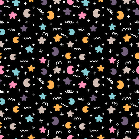Abstract cute hand drawn seamless pattern. wrapping paper. Geometric shapes doodle drawing. vector illustrationのイラスト素材